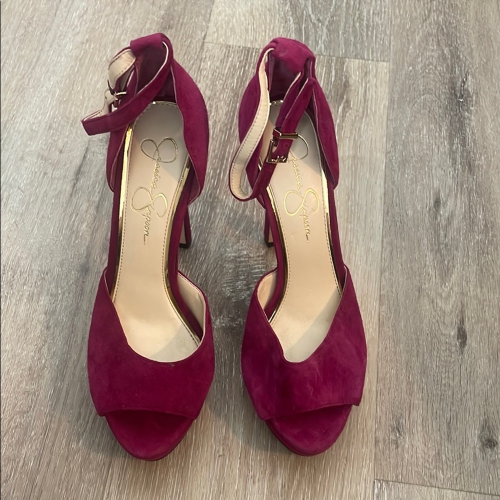 Jessica Simpson Burgundy Peep-Toe Heels